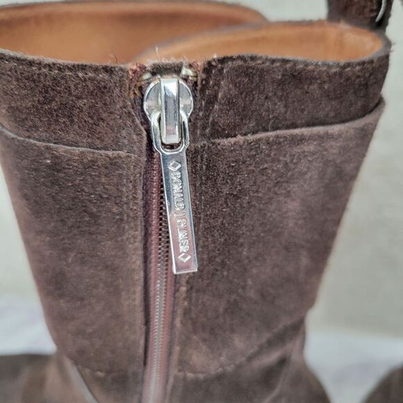 Donald J Pliner Dorria Brown Suede Silver Buckles Mid Calf Block Heel Boots - Picture 4 of 15